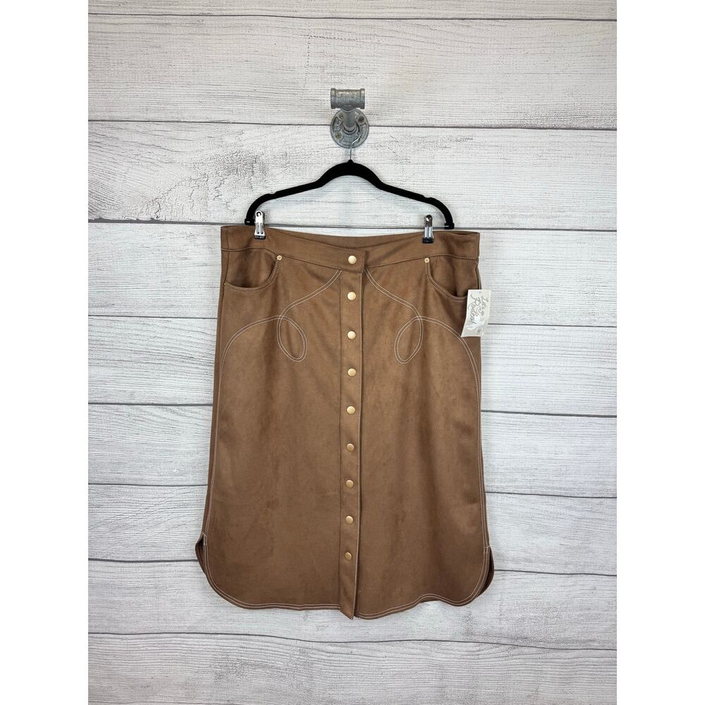 Cato Plus Size Brown Faux Suede Western Snap Up Midi Skirt Size 22/24W